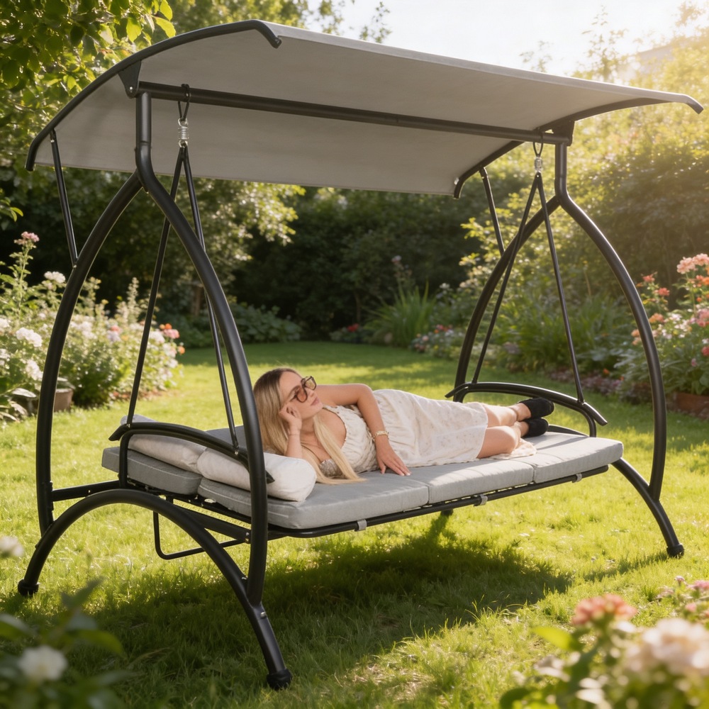 Zahradní houpačka 3-místná SPRINGOS JOKO GS0030, šedá