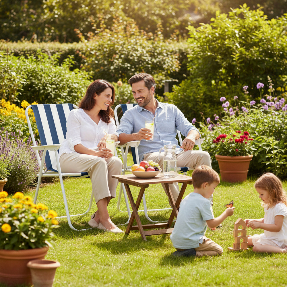 Zahradní křeslo SPRINGOS MALAGA modro-bílé pruhy