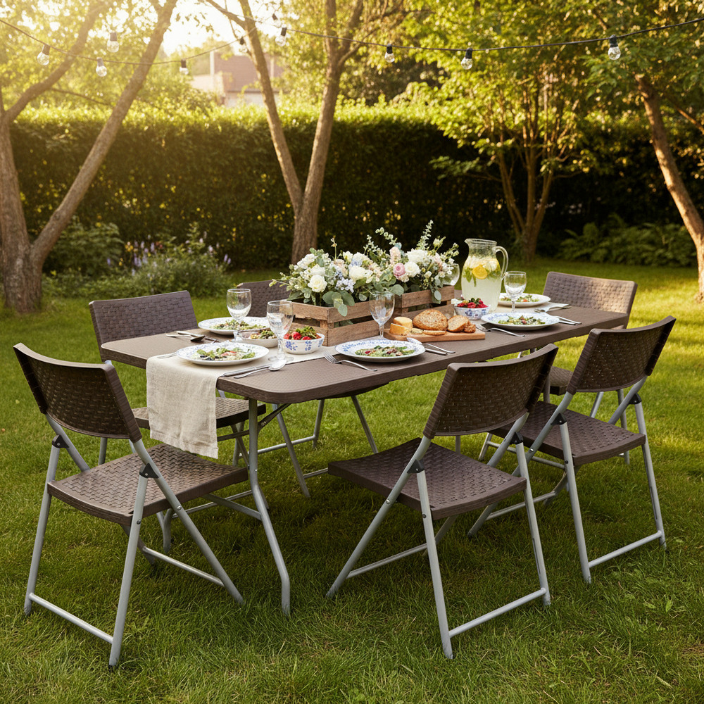 Skládací cateringový stůl 180x74 cm SPRINGOS RAUT GF0055 hnědý