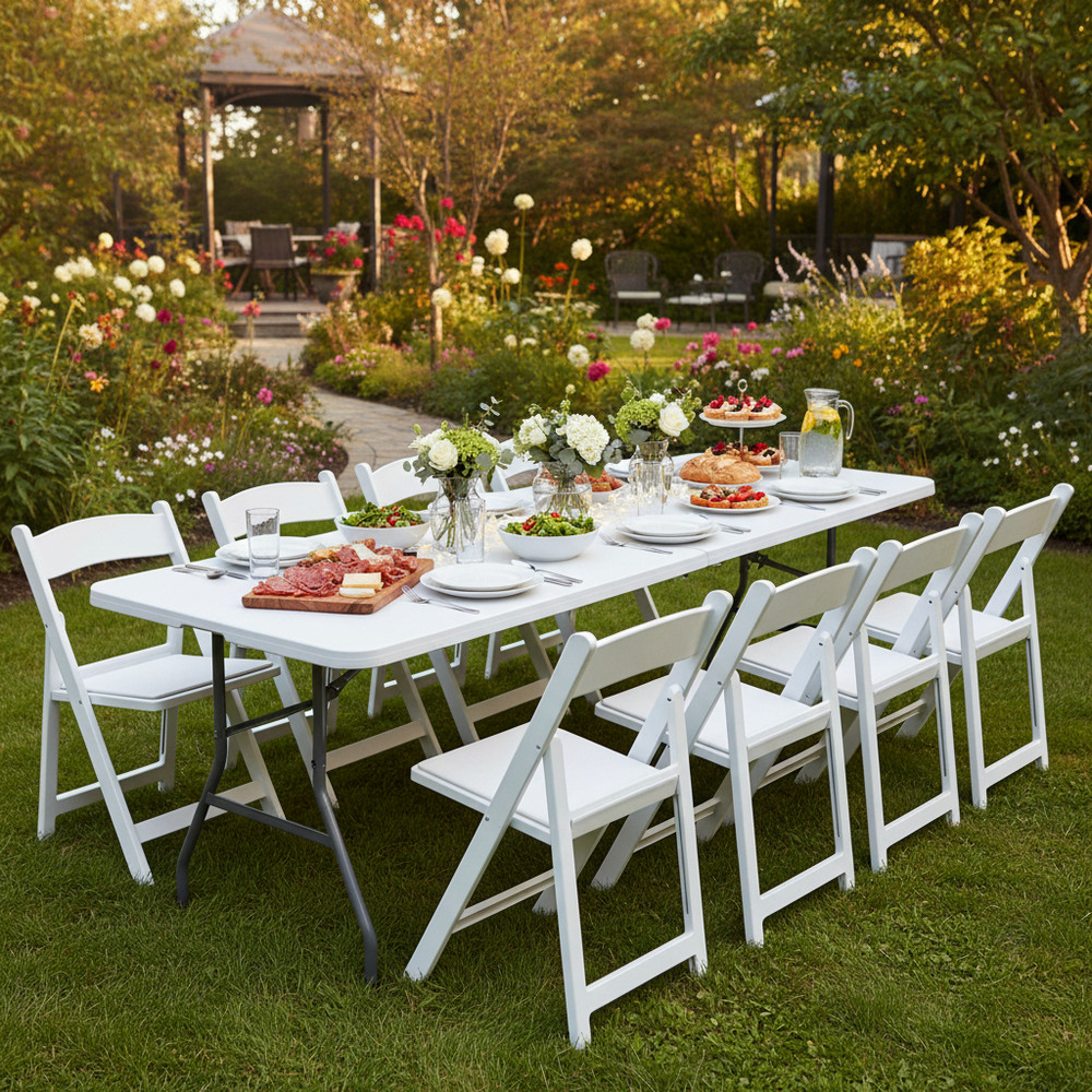 Cateringový stůl skládací 240x75 cm SPRINGOS RAUT GF0050 bílý