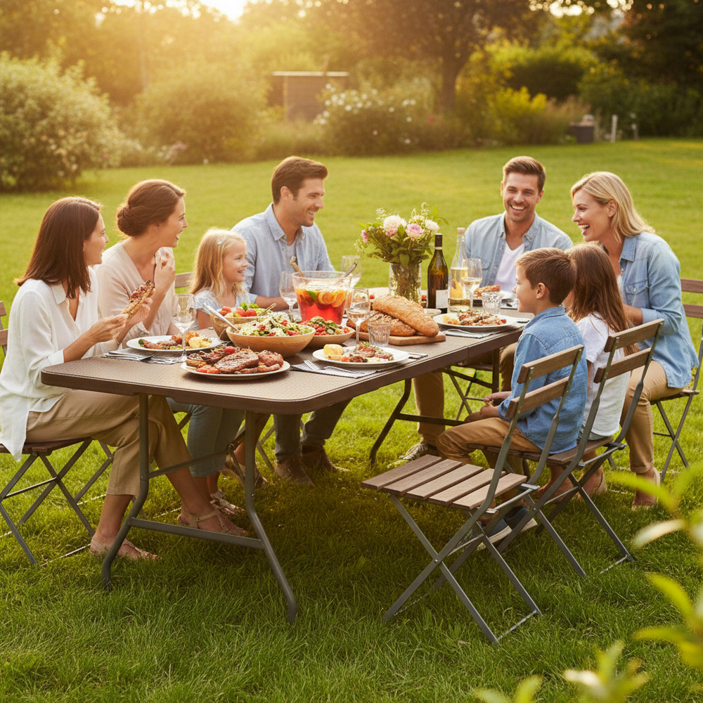 Skládací cateringový stůl 180x74 cm SPRINGOS RAUT GF0055 hnědý