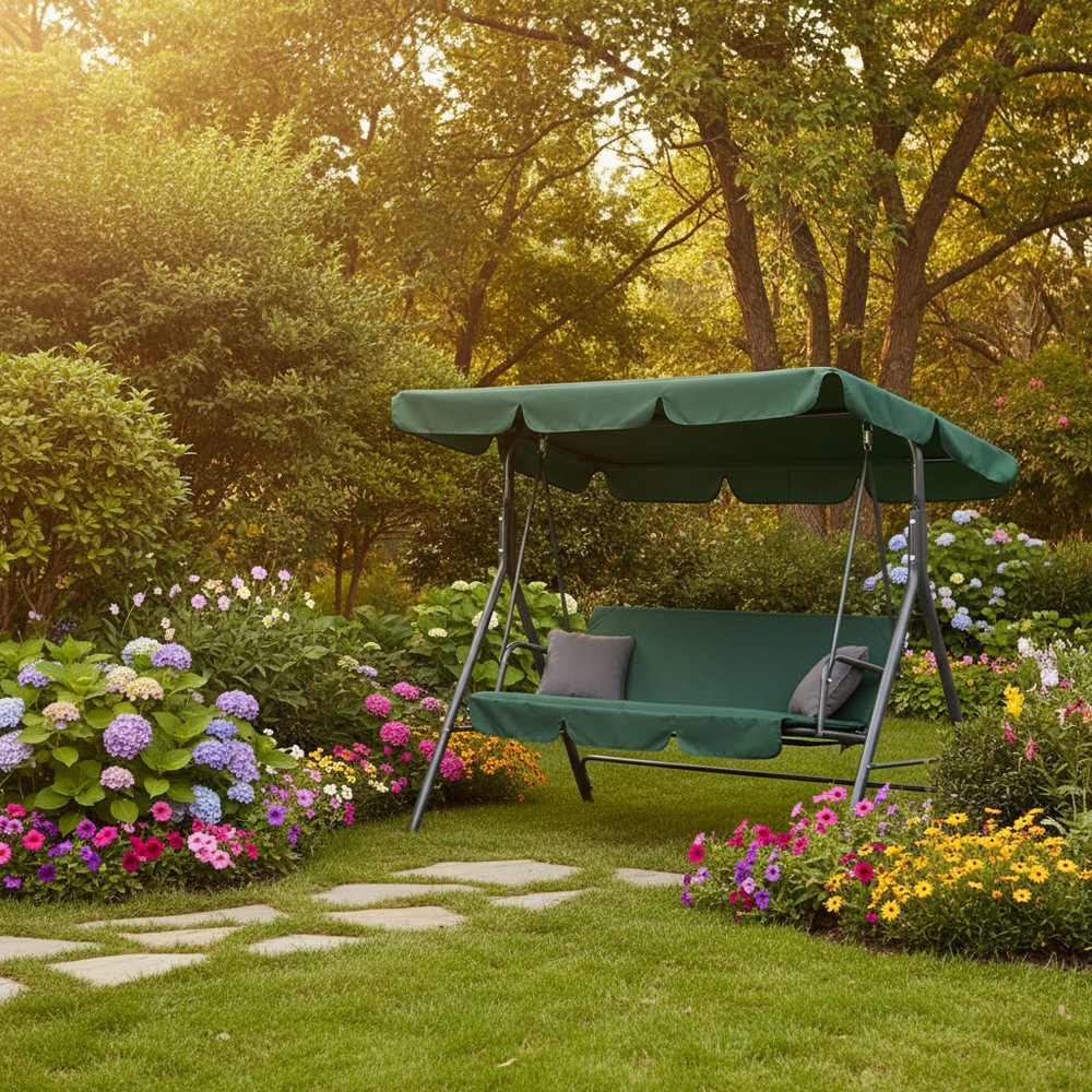 Zahradní houpačka 3-místná, zelená SPRINGOS LUNA