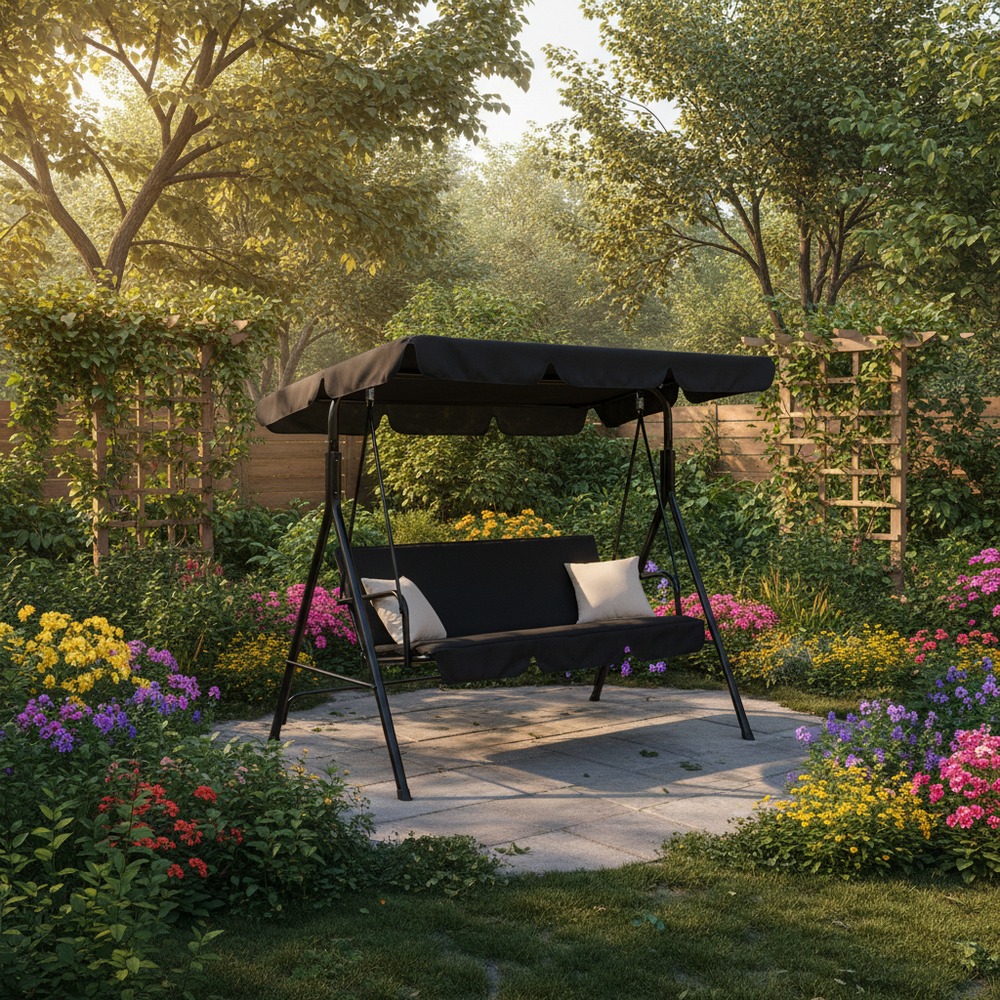 Zahradní houpačka 3-místná, černá SPRINGOS LUNA