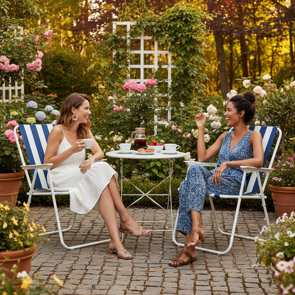 Zahradní křeslo SPRINGOS MALAGA modro-bílé pruhy