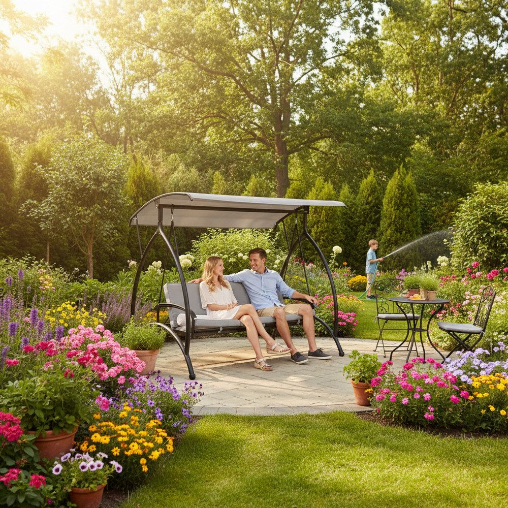 Zahradní houpačka 3-místná SPRINGOS JOKO GS0030, šedá