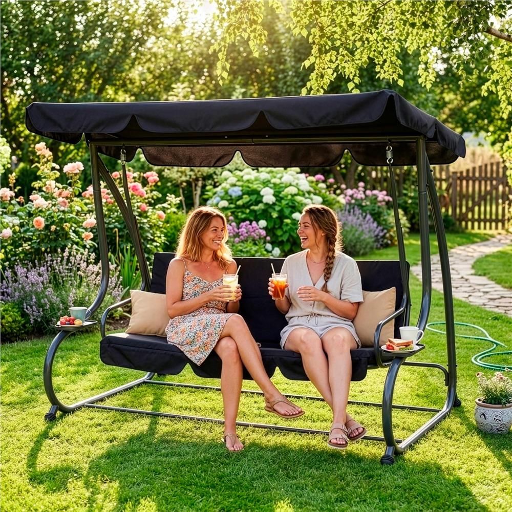 Zahradní houpačka 4-místná, černá SPRINGOS FLORIDA