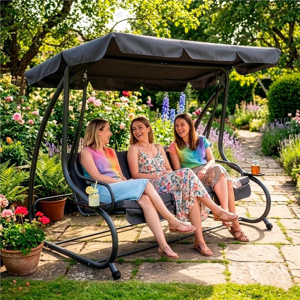 Zahradní houpačka SPRINGOS BOHEMA 3-místná, tmavě šedá