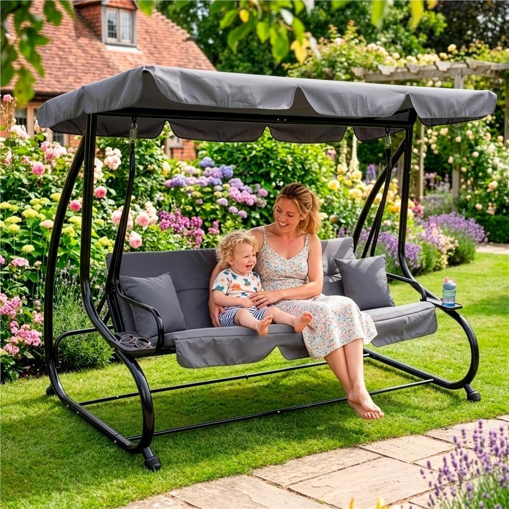 Zahradní houpačka SPRINGOS LINDA 4-místná, šedá