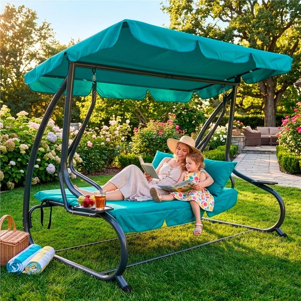 Zahradní houpačka SPRINGOS VENEZIA 3-místná tyrkysová