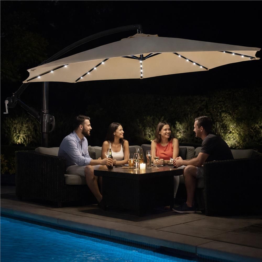 Zahradní slunečník s led osvětlením 290 cm, béžový SPRINGOS ATENA GU0047