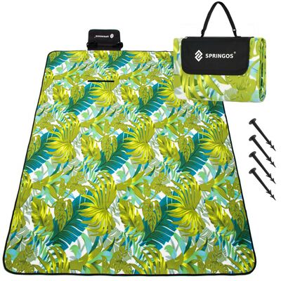 Pikniková deka 200x200 cm SPRINGOS PM041 zelená s listy
