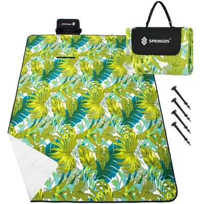 Pikniková deka 200x200 cm SPRINGOS PM041 zelená s listy