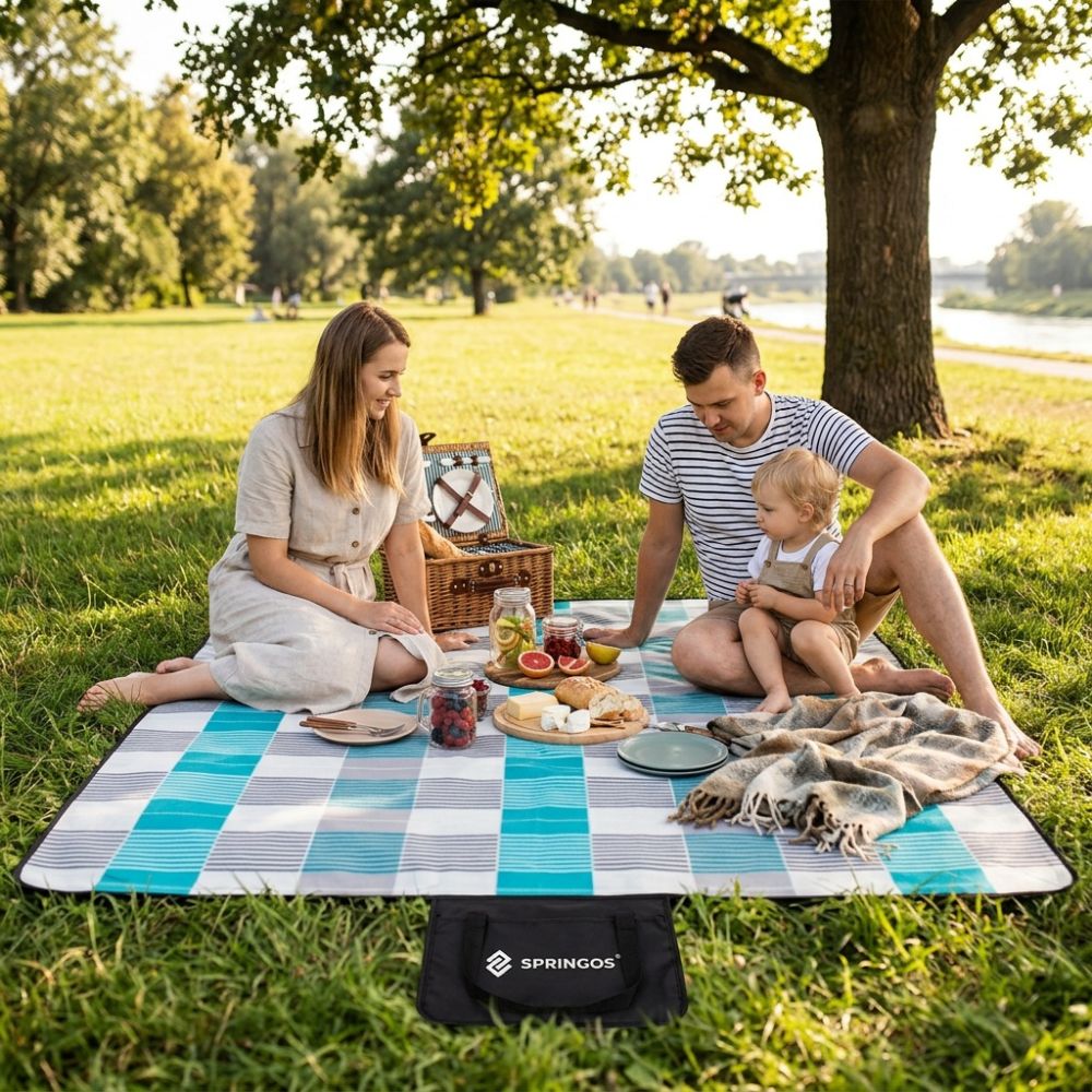 Pikniková deka 200x200 cm SPRINGOS PM041 zelená s listy