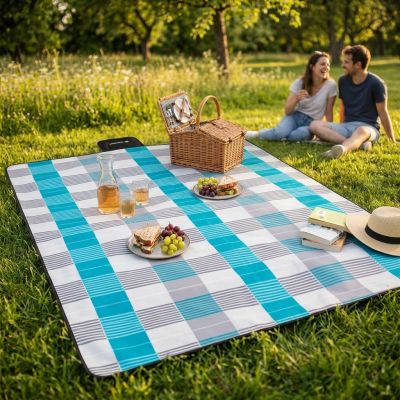 Pikniková deka 300x200 cm SPRINGOS PM022 modro-šedá